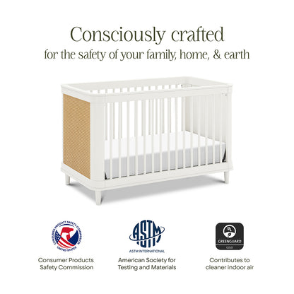 Namesake Marin w/ Cane 3-in-1 Convertible Crib - Warm White / Honey Cane