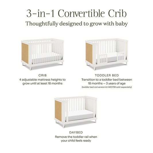 Namesake Marin w/ Cane 3-in-1 Convertible Crib - Warm White / Honey Cane