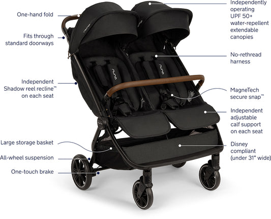 Nuna TRVL dubl Lightweight Side by Side Double Stroller - Caviar