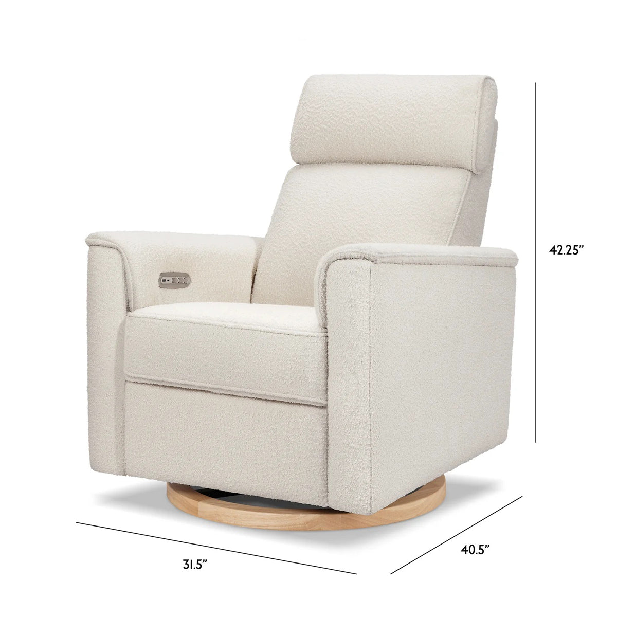 Monogram by Namesake Willa Electric Glider Recliner w/USB - Ivory Boucle w/Light Wood Base