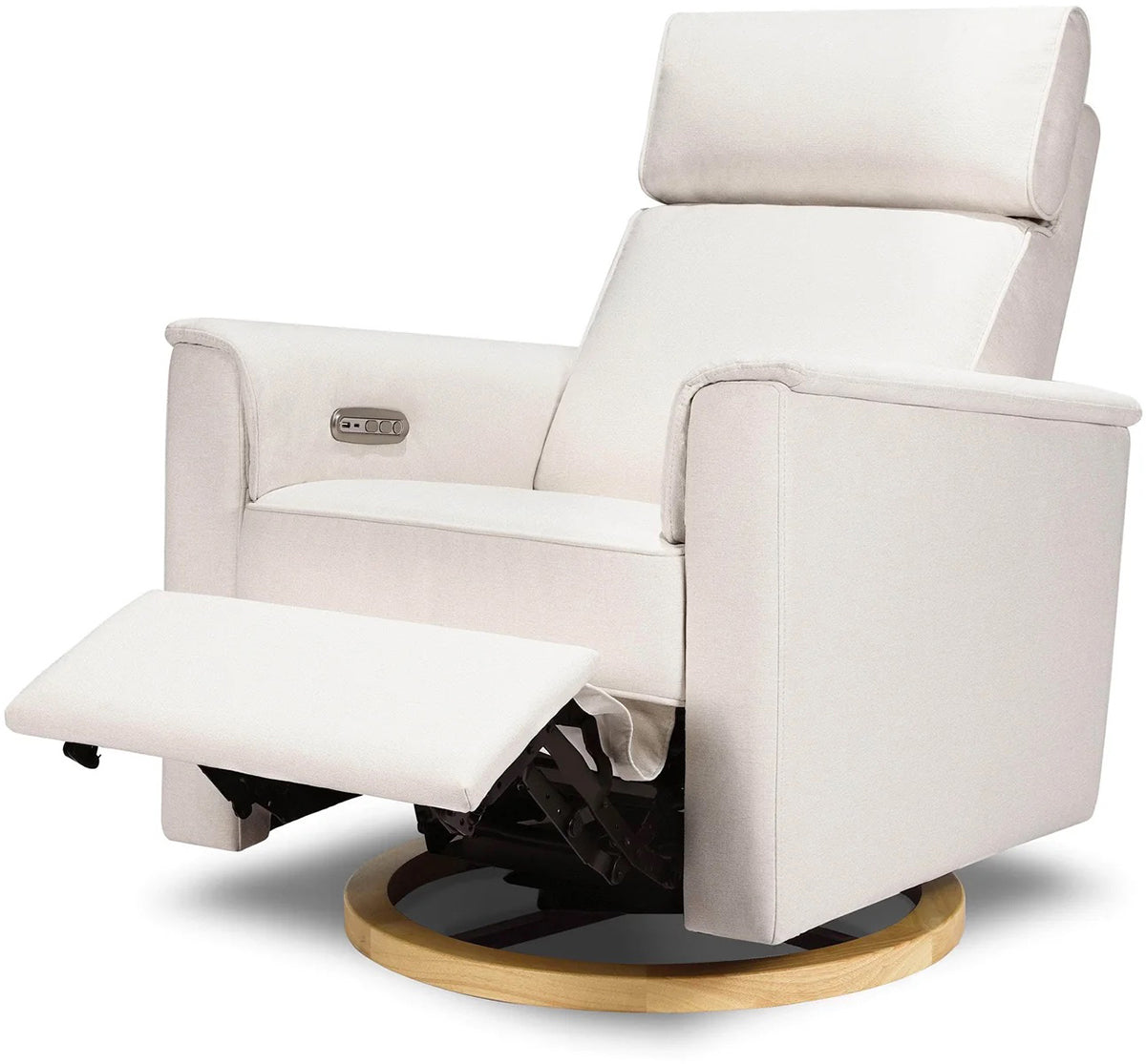 Monogram by Namesake Willa Electric Glider Recliner w/USB - Performance Cream Eco-Weave w/Light Wood Base