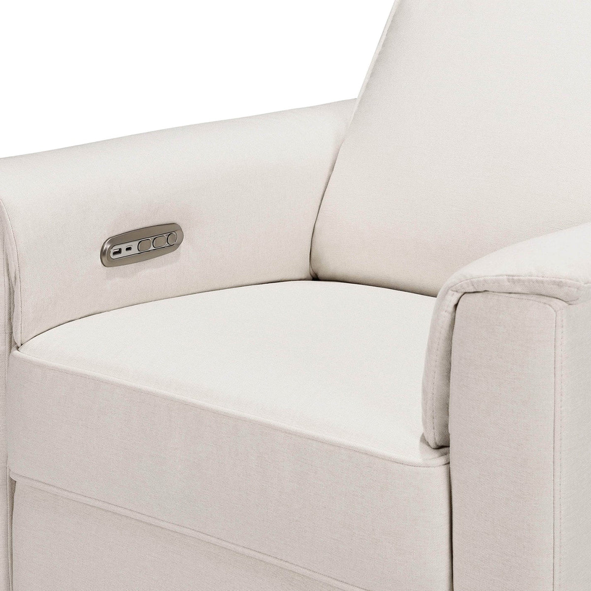 Monogram by Namesake Willa Electric Glider Recliner w/USB - Performance Cream Eco-Weave w/Light Wood Base