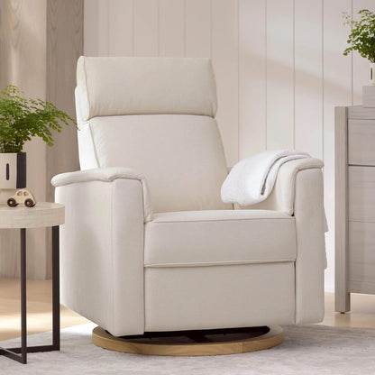 Monogram by Namesake Willa Electric Glider Recliner w/USB - Performance Cream Eco-Weave w/Light Wood Base