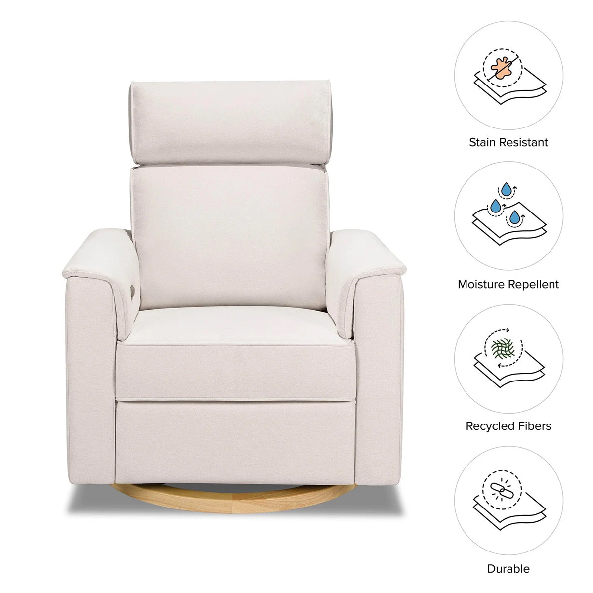 Monogram by Namesake Willa Electric Glider Recliner w/USB - Performance Cream Eco-Weave w/Light Wood Base