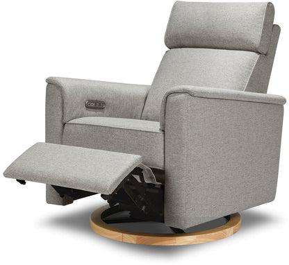 Monogram by Namesake Willa Electric Glider Recliner w/USB - Performance Grey Eco-Weave w/Light Wood Base