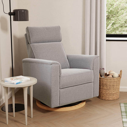 Monogram by Namesake Willa Electric Glider Recliner w/USB - Performance Grey Eco-Weave w/Light Wood Base