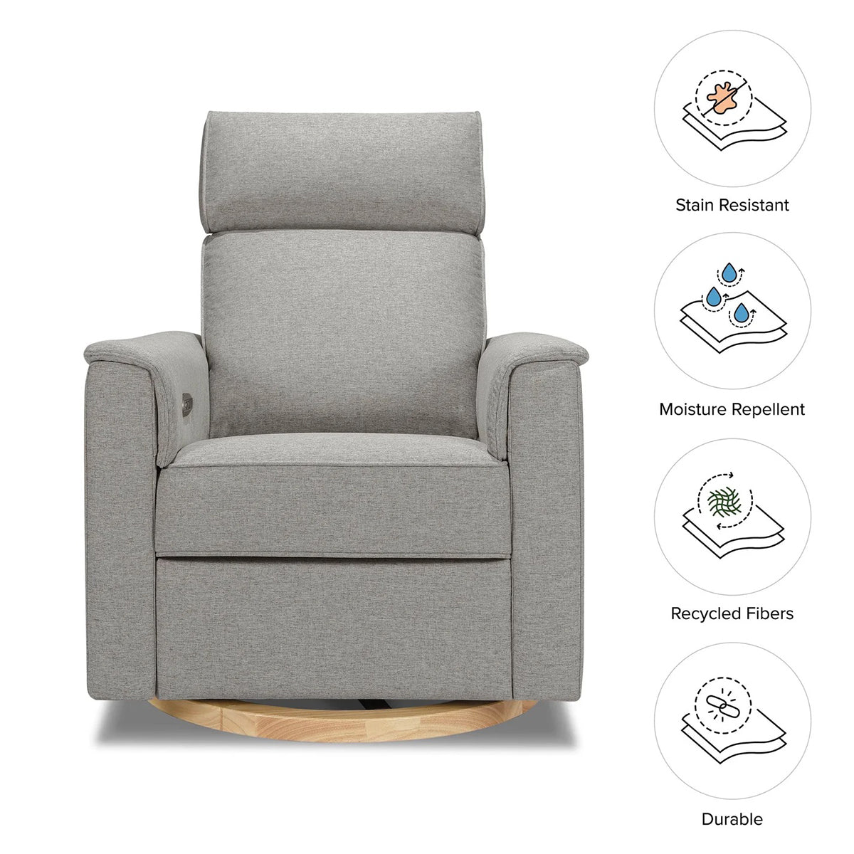 Monogram by Namesake Willa Electric Glider Recliner w/USB - Performance Grey Eco-Weave w/Light Wood Base