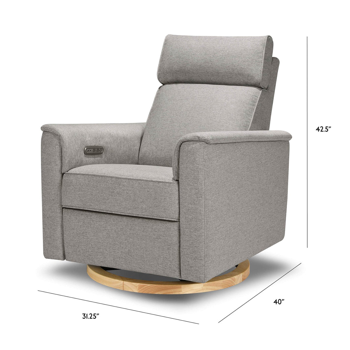 Monogram by Namesake Willa Electric Glider Recliner w/USB - Performance Grey Eco-Weave w/Light Wood Base