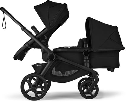 Bugaboo Kangaroo All-Position Newborn Double Stroller Bundle - Black / Dark Cherry / Dark Cherry