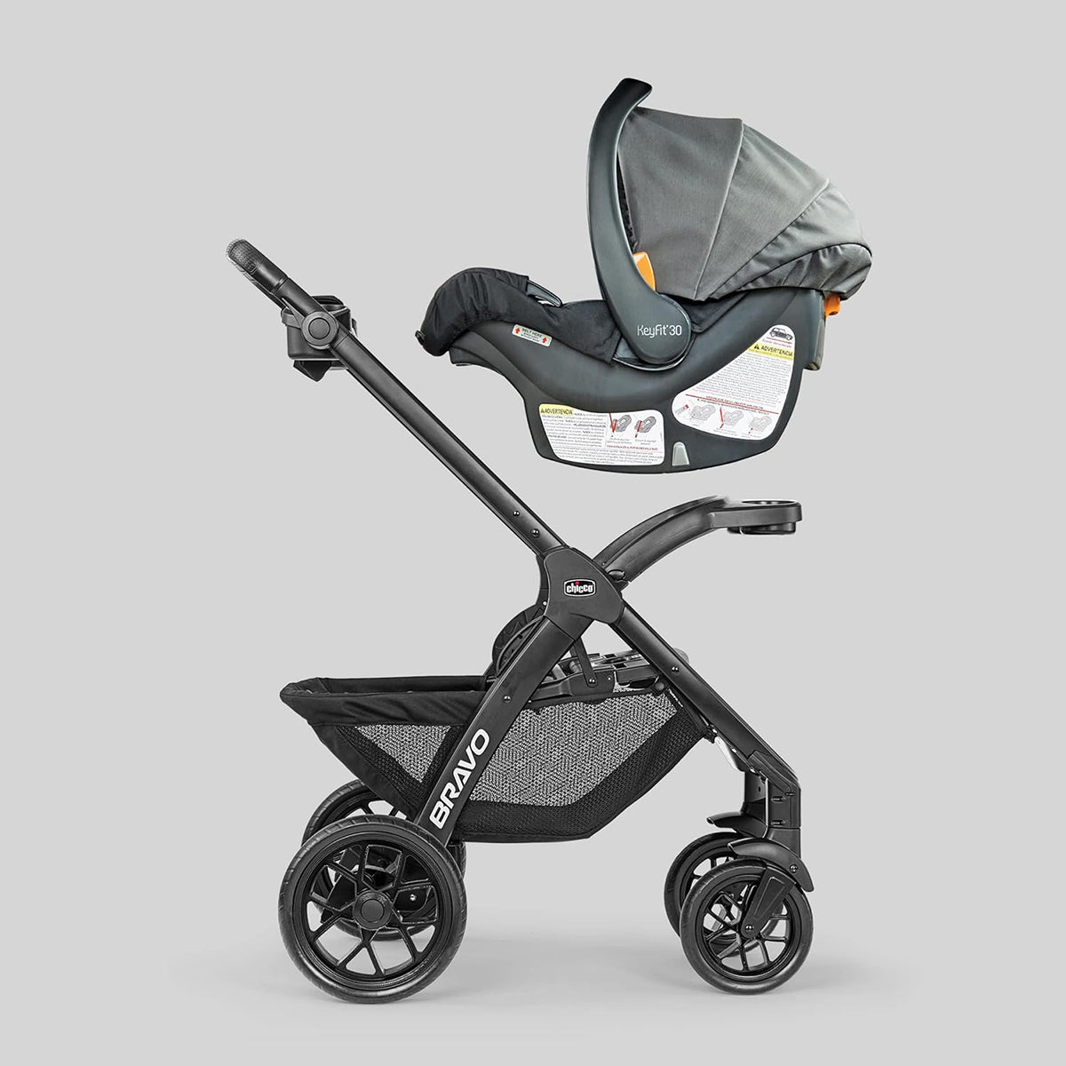 Chicco Bravo LE ClearTex Quick-Fold Stroller + KeyFit 30 ClearTex Travel System Bundle - Pewter