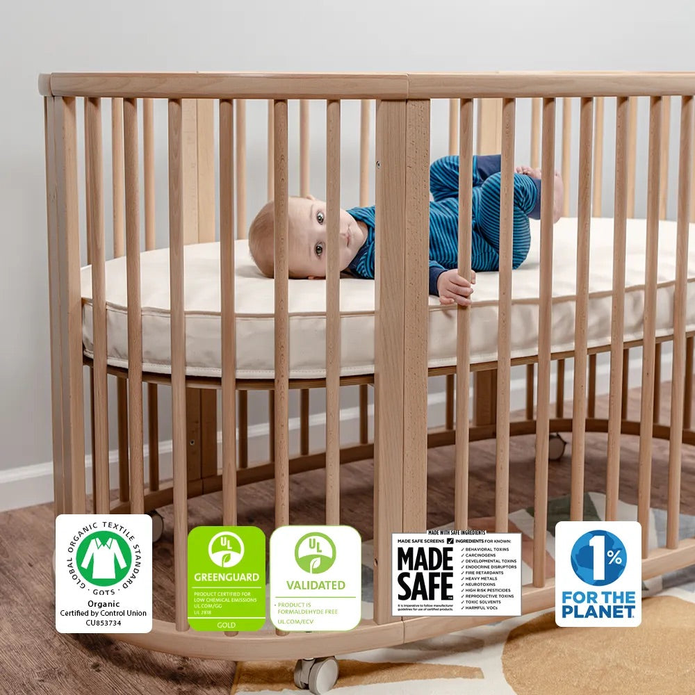 Naturepedic Organic Cotton Oval Crib Mattress with Breathable Cover for Stokke Sleepi V3