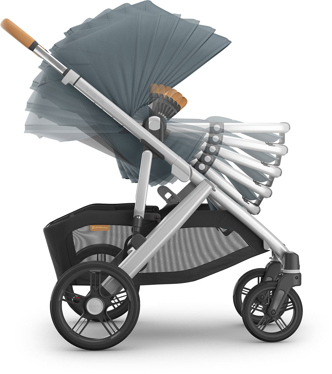 UPPAbaby Vista V3 Single-to-Double Stroller - Callum (Stone Blue / Silver Frame / Sand Leather)