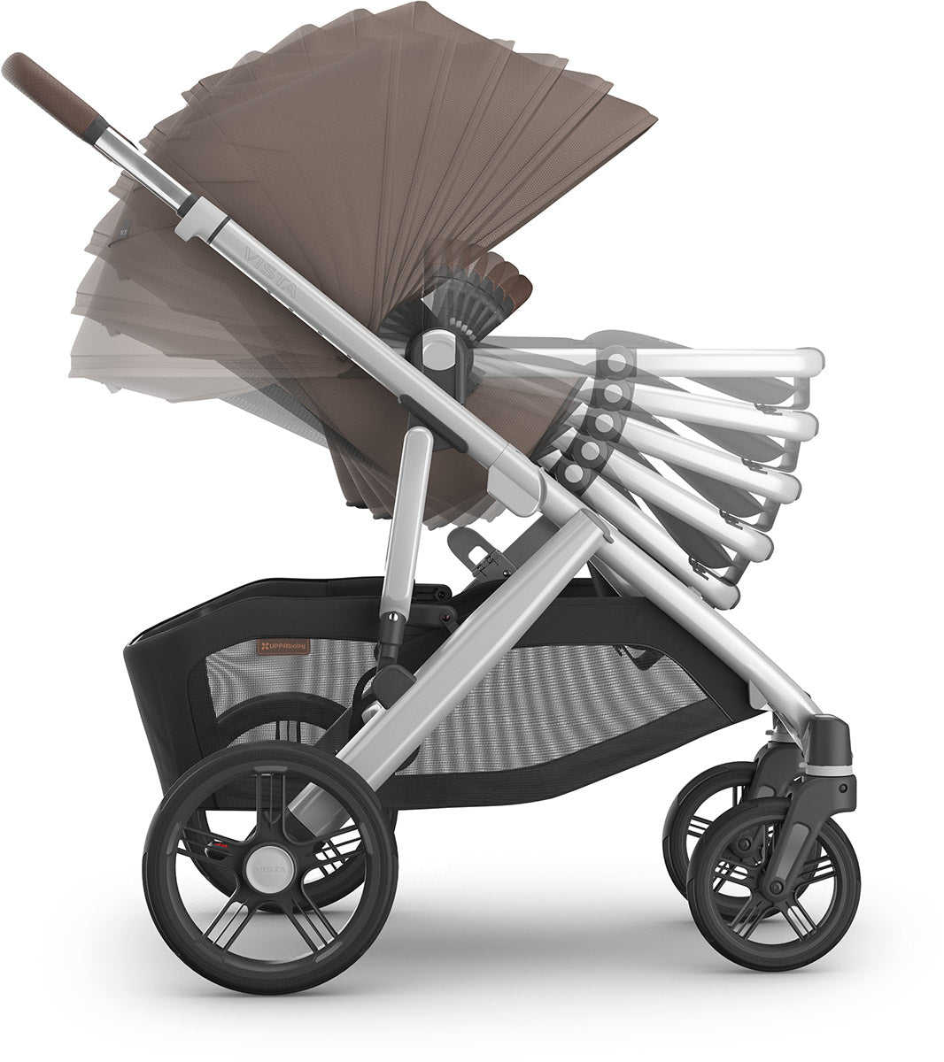 UPPAbaby Vista V3 Single-to-Double Stroller - Theo (Dark Taupe / Silver Frame / Chestnut Leather)