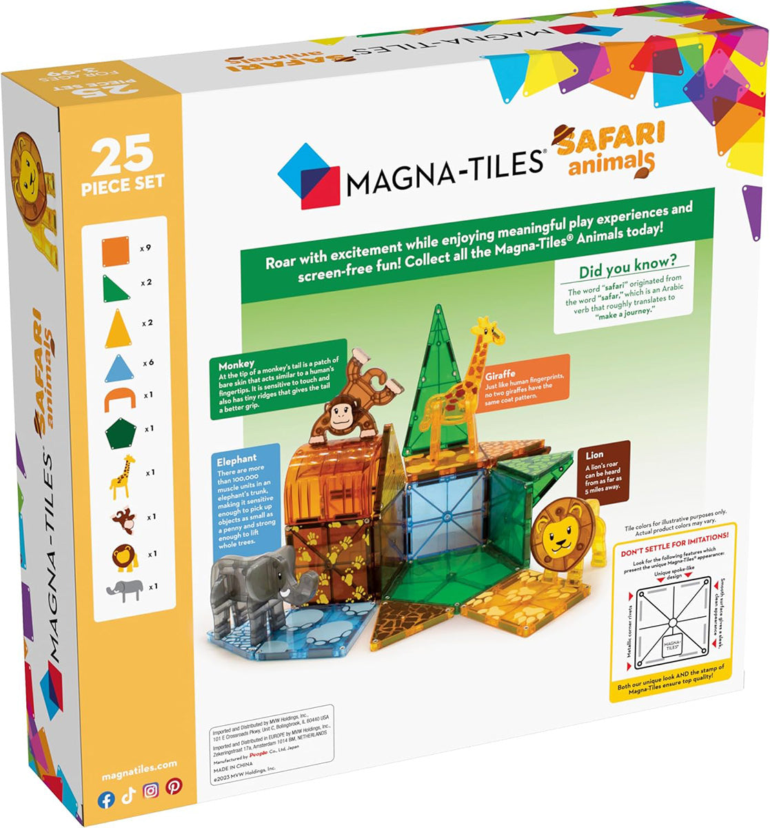 Magna-Tiles Safari Animals, 25-Piece Set