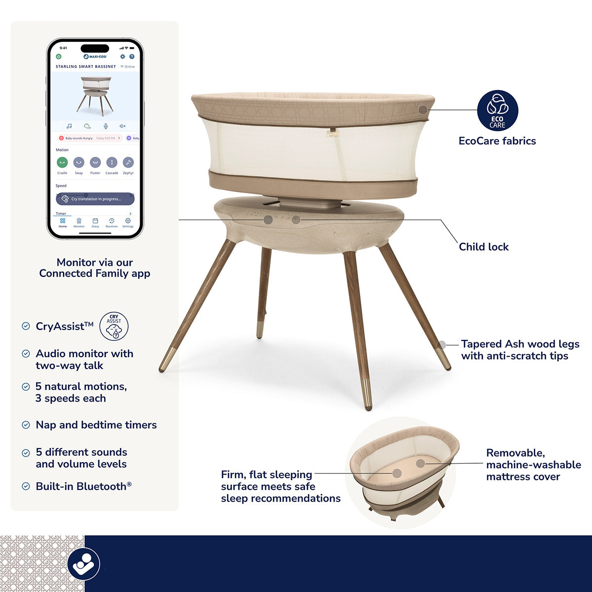 Maxi-Cosi Starling Smart Bassinet - Natural Heritage