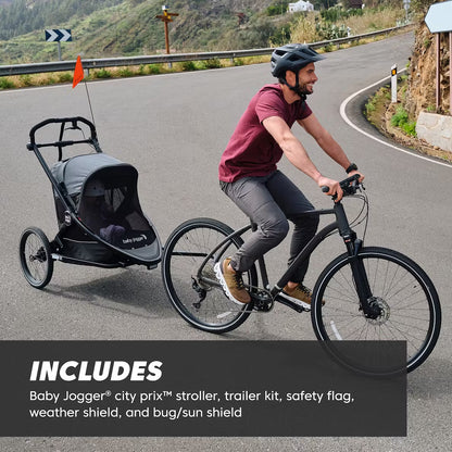 Baby Jogger City Prix Jogger + Bike Trailer + Weather Shield Bundle - Ambition Black