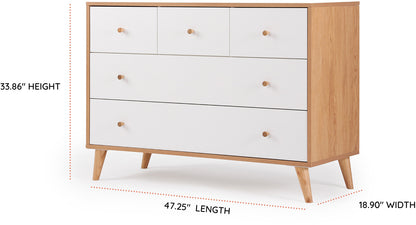 dadada Austin 5-Drawer Dresser - White / Red Oak