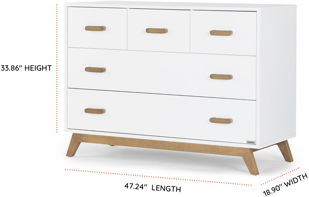 dadada Soho 5-Drawer Dresser - White / Walnut