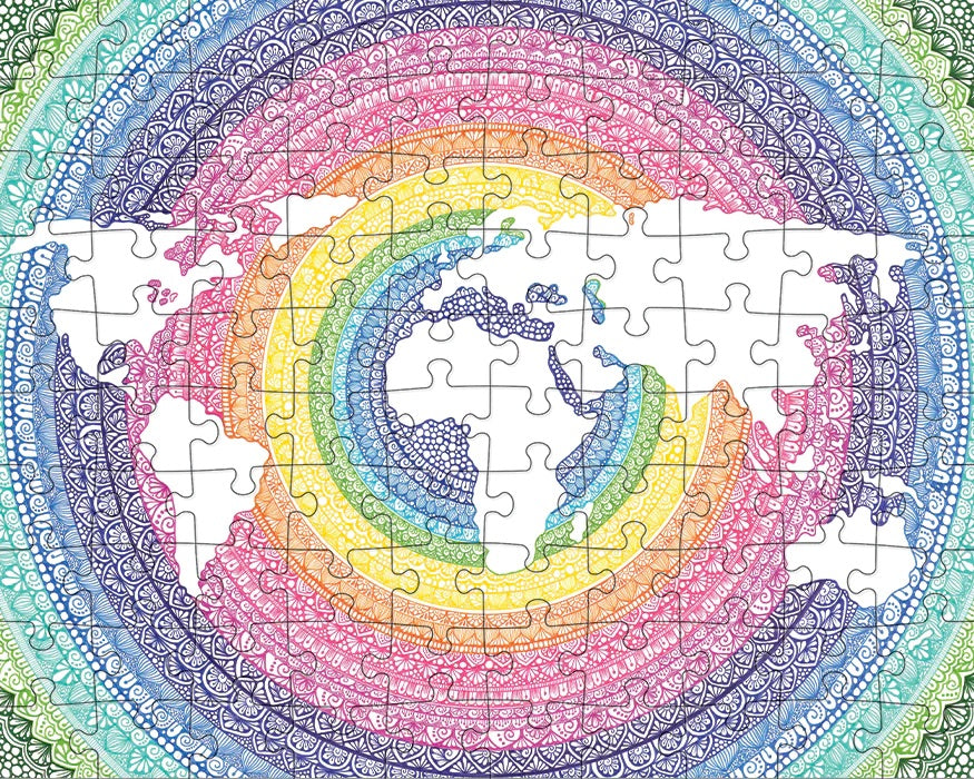 Jiggy Junior 100pc Puzzle - Rainbow Mandala World Map by Farah Brightart