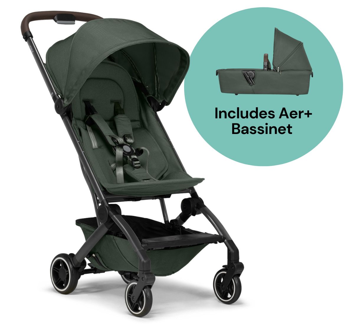 Joolz Aer+ Lightweight Compact Stroller + Bassinet Bundle - Forest Green