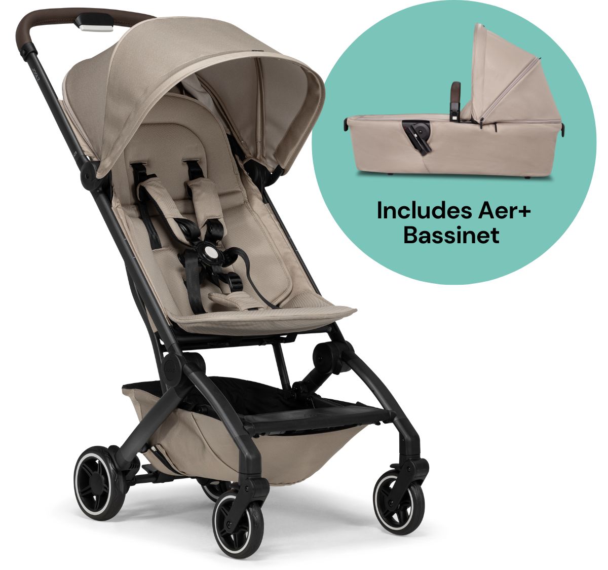 Joolz Aer+ Lightweight Compact Stroller + Bassinet Bundle - Lovely Taupe