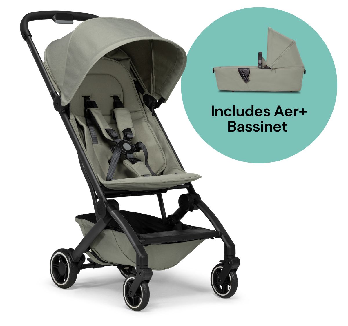 Joolz Aer+ Lightweight Compact Stroller + Bassinet Bundle - Sage Green