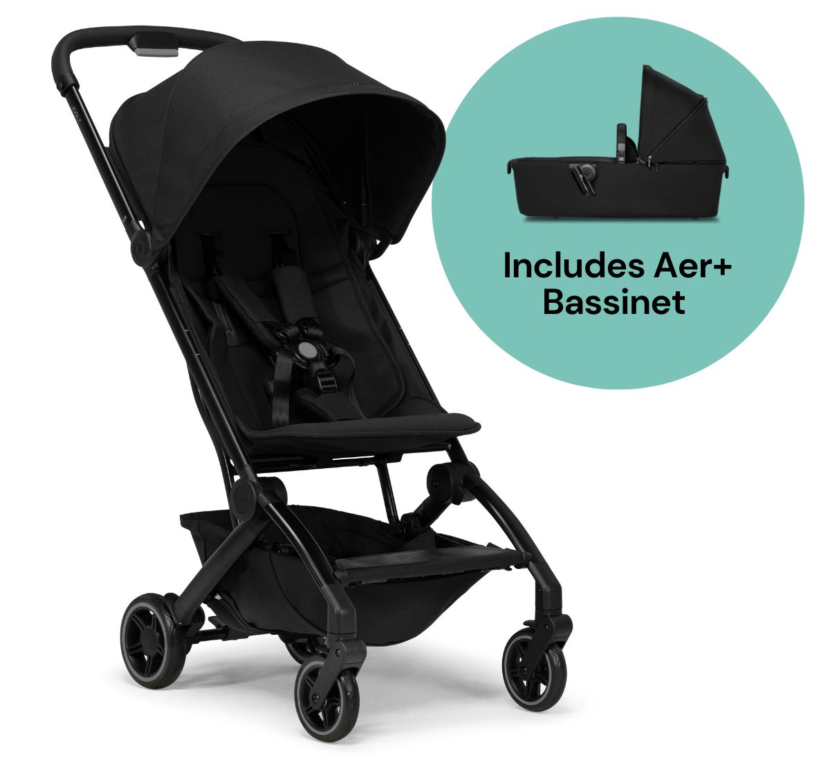 Joolz Aer+ Lightweight Compact Stroller + Bassinet Bundle - Space Black