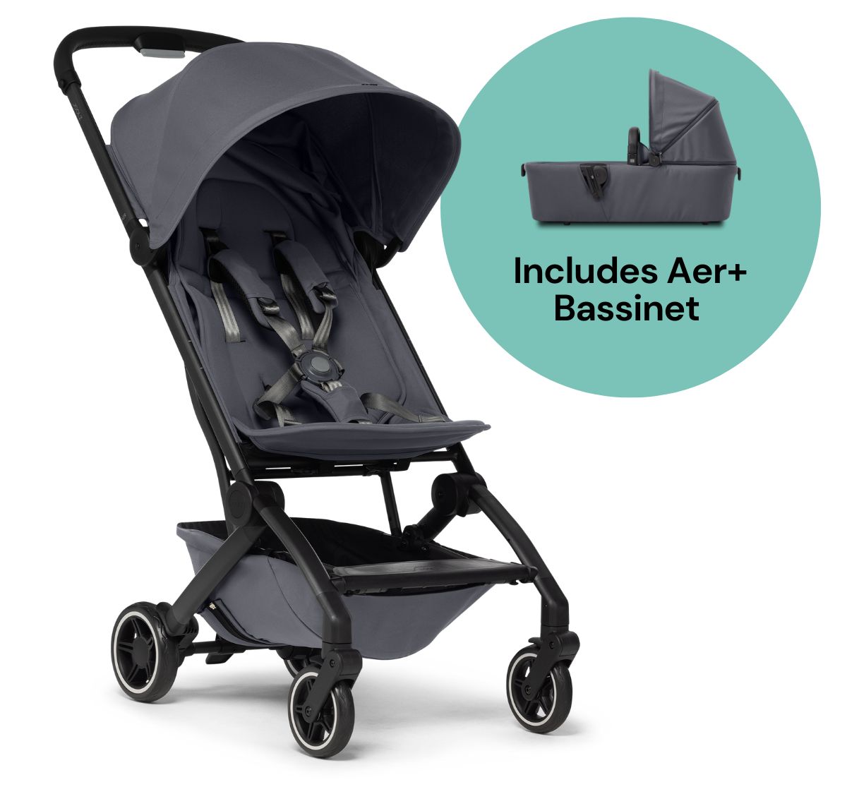 Joolz Aer+ Lightweight Compact Stroller + Bassinet Bundle - Stone Grey