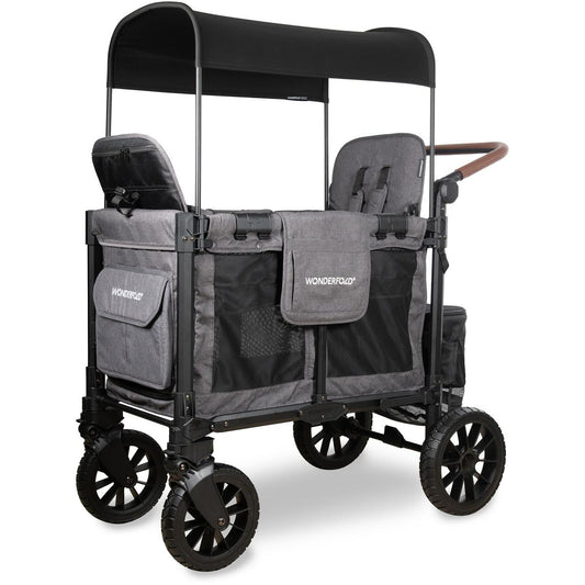 WonderFold W2 Luxe Pro (2 Seater) Double Seater Stroller Wagon - Charcoal Gray