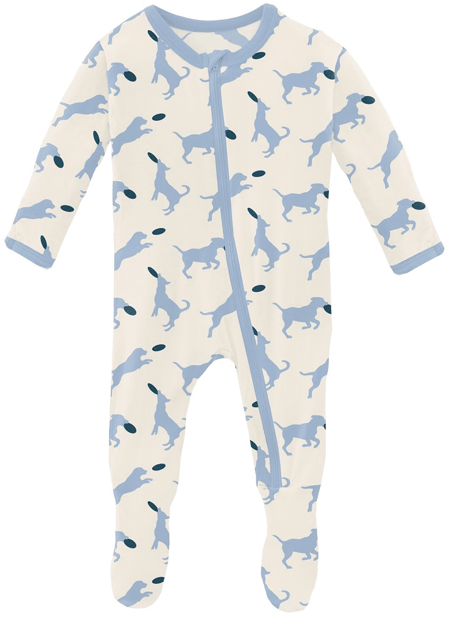 KicKee Pants Footie with Zipper - Natural Frisbee Labs, 3-6 Months