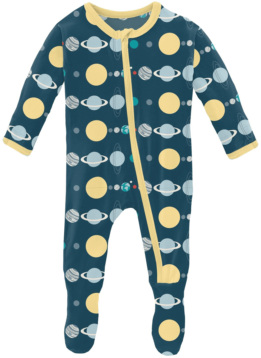 KicKee Pants Footie with Zipper - Peacock Planets, 0-3 Months