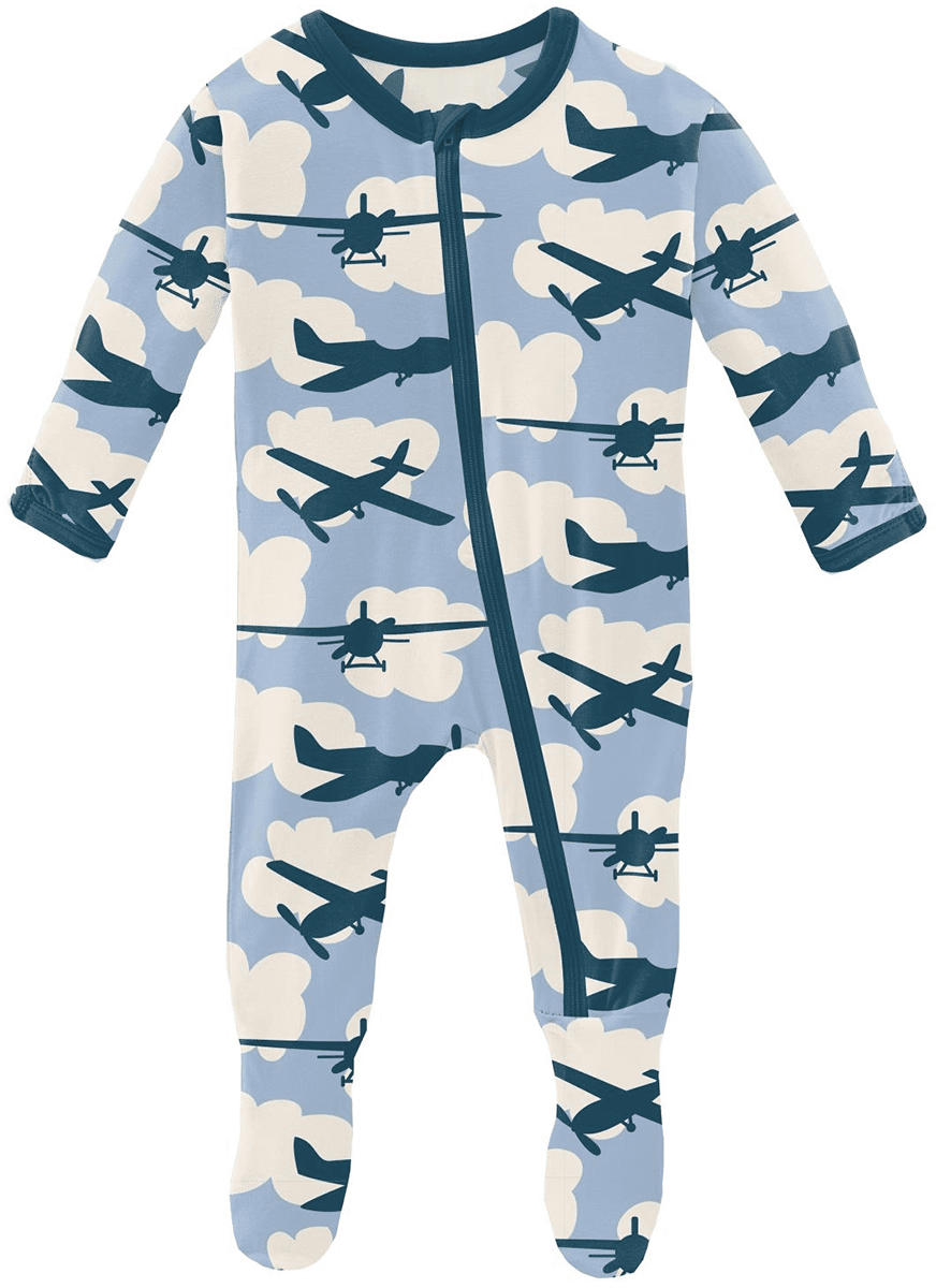 KicKee Pants Footie with Zipper - Pond Airplanes, 0-3 Months