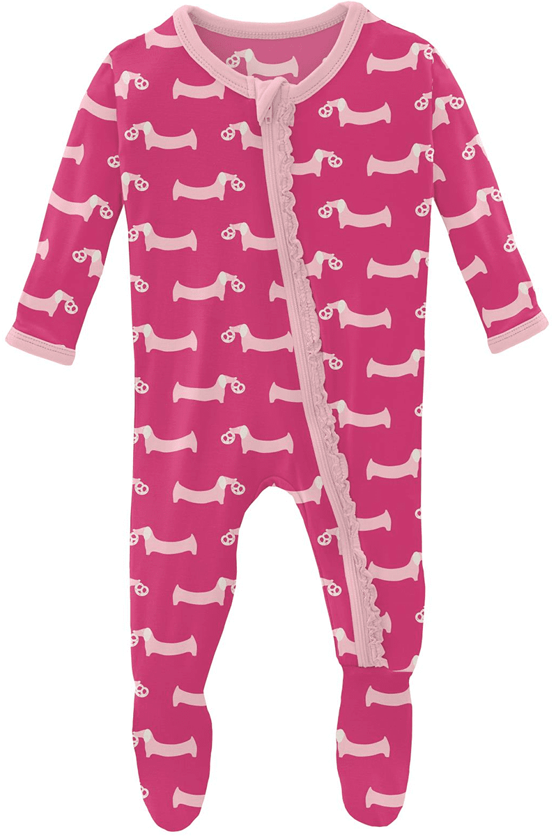 KicKee Pants Muffin Ruffle Footie with Zipper - Calypso Pretzel Pup, 12-18 Months