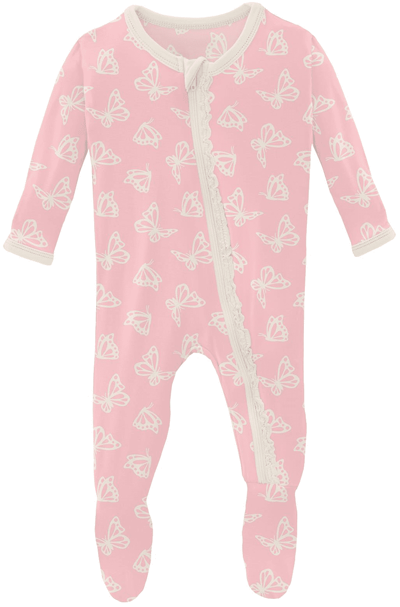 KicKee Pants Muffin Ruffle Footie with Zipper - Lotus Butterfly, 0-3 Months