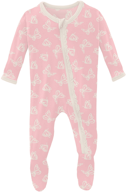 KicKee Pants Muffin Ruffle Footie with Zipper - Lotus Butterfly, 12-18 Months