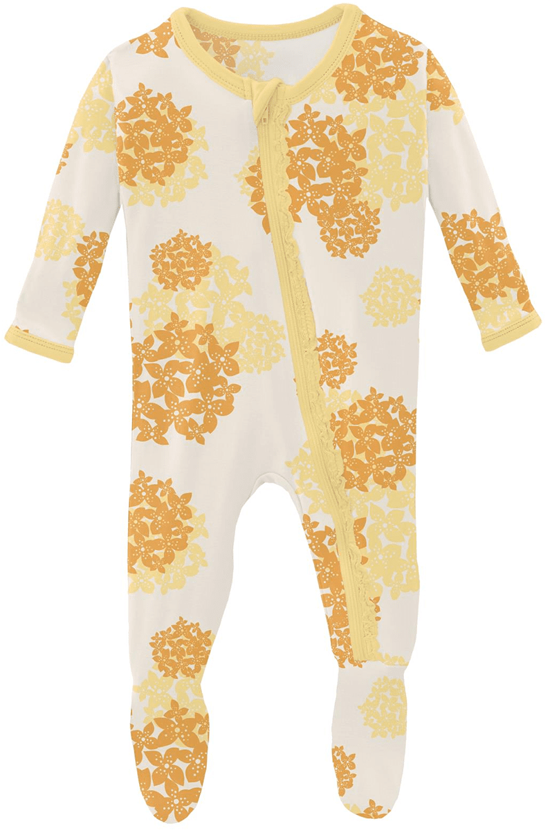 KicKee Pants Muffin Ruffle Footie with Zipper - Wallaby Hydrangea, 0-3 Months