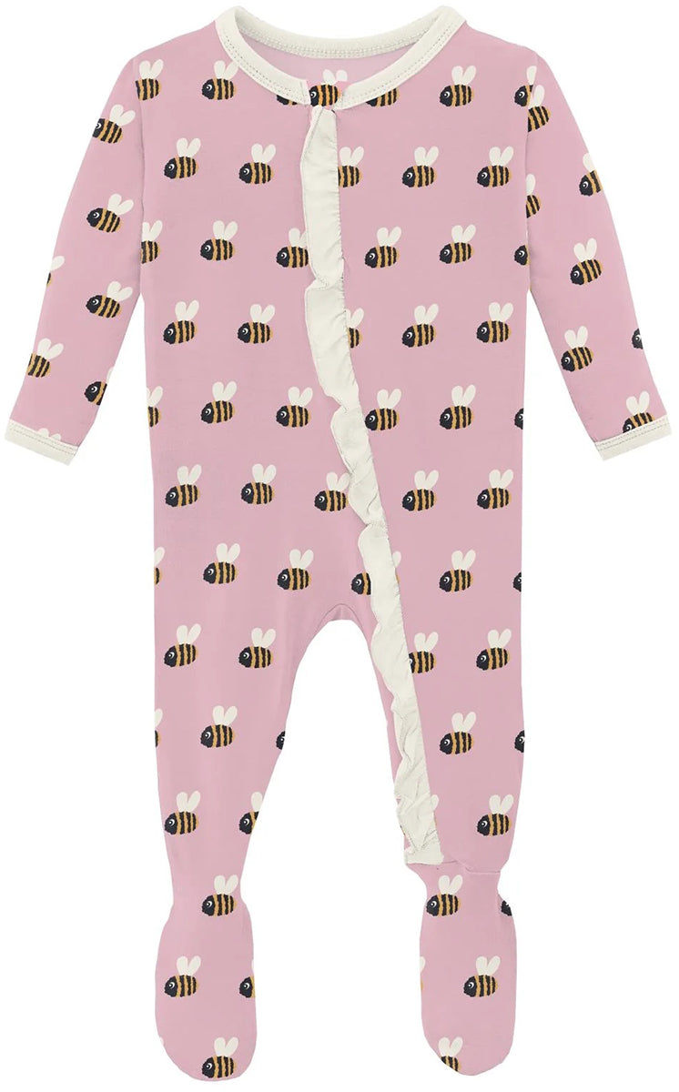 KicKee Pants Print Classic Ruffle Footie with 2 Way Zipper - Cake Pop Baby Bumblebee, 0-3 Months