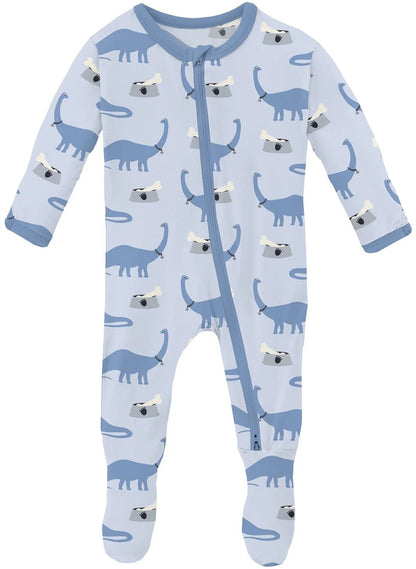 KicKee Pants Print Footie with 2 Way Zipper - Dew Pet Dino, 0-3 Months