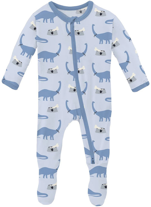 KicKee Pants Print Footie with 2 Way Zipper - Dew Pet Dino, 3-6 Months