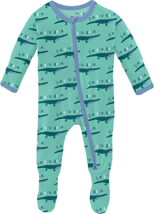 KicKee Pants Print Footie with 2 Way Zipper - Glass Later Alligator, 0-3 Months