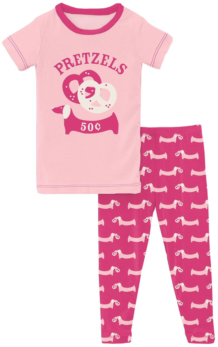 KicKee Pants Short Sleeve Graphic Tee Pajama Set - Calypso Pretzel Pup, 2T