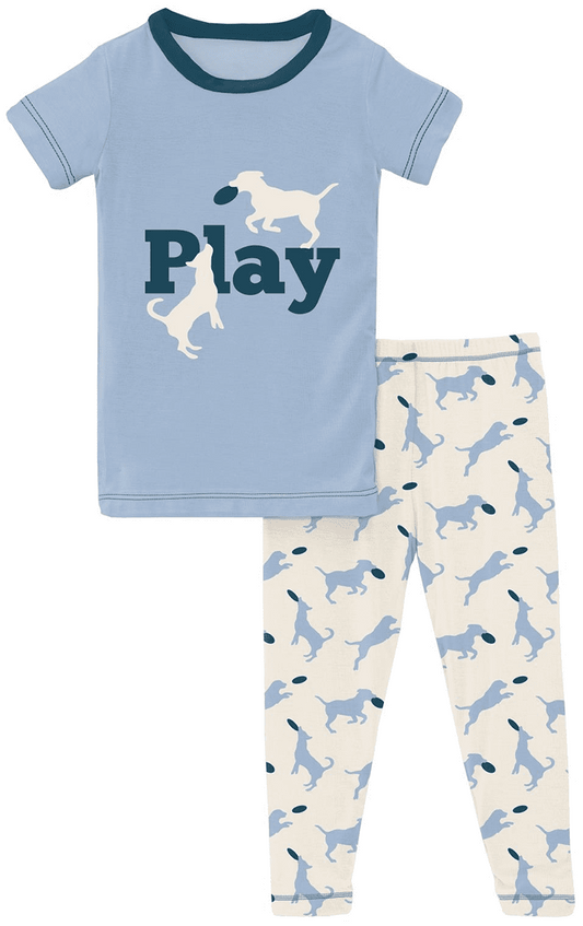 KicKee Pants Short Sleeve Graphic Tee Pajama Set - Natural Frisbee Labs, 2T