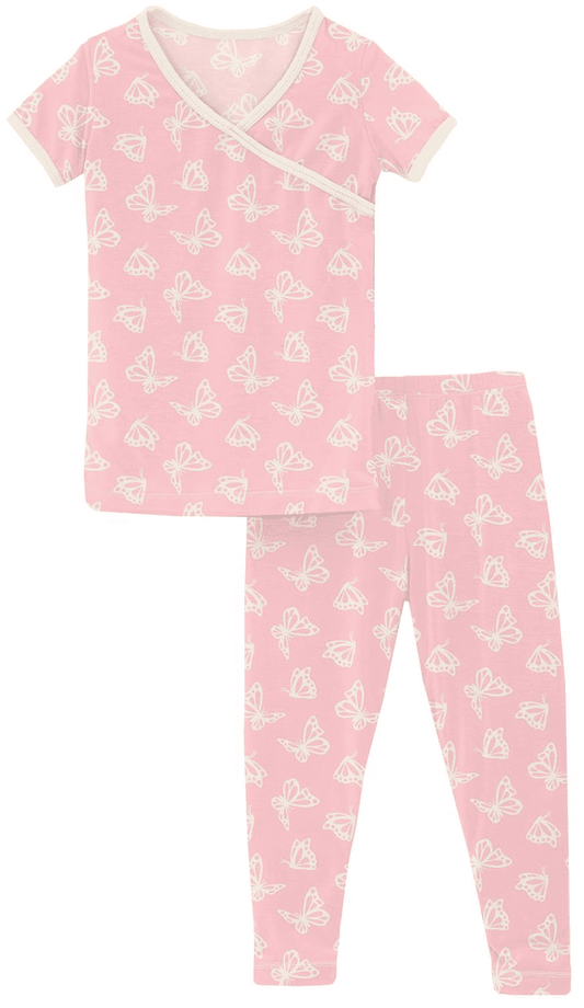 KicKee Pants Short Sleeve Kimono Pajama Set - Lotus Butterfly, 3T