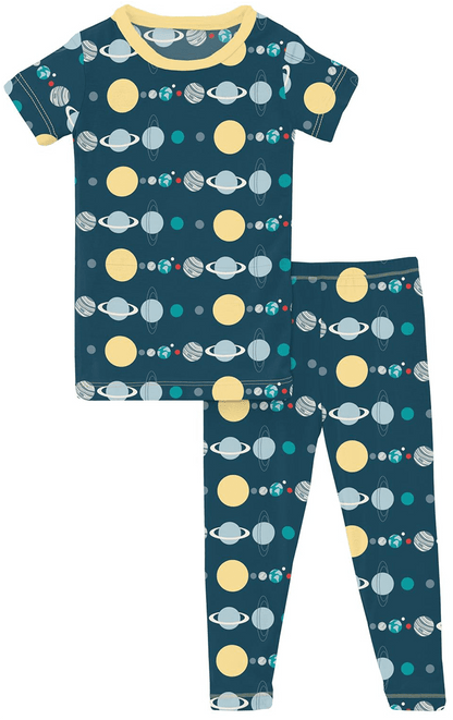 KicKee Pants Short Sleeve Pajama Set - Peacock Planets, 3T