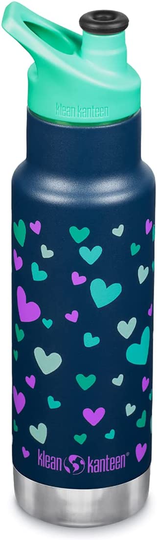 Klean Kanteen Kid Classic Insulated Stainless Steel Bottle, 12 oz - Navy Hearts