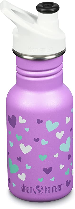 Klean Kanteen Kid Classic Sport Bottle, 12 oz - Orchid Hearts