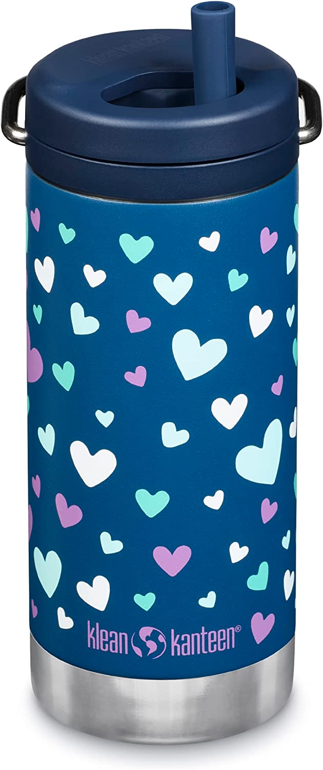 Klean Kanteen TKWide Insulated Bottle with Twist Cap, 12 oz - Navy Hearts