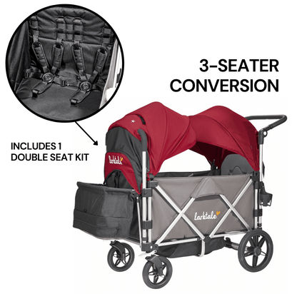 Larktale Caravan (3 Seater) Stroller Wagon Complete Bundle - Mornington Gray / Barossa Red