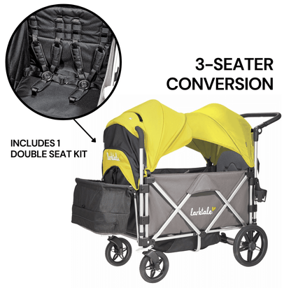 Larktale Caravan (3 Seater) Stroller Wagon Complete Bundle - Mornington Gray / Clovelly Yellow