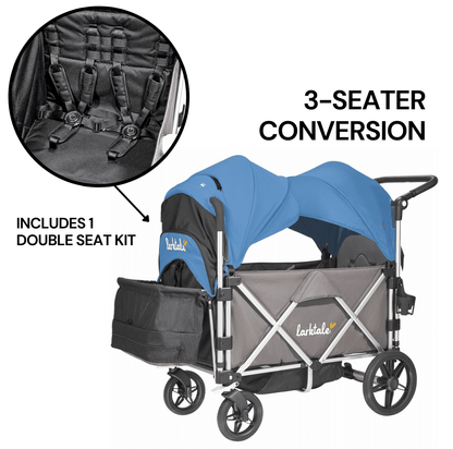 Larktale Caravan (3 Seater) Stroller Wagon Complete Bundle - Mornington Gray / Freshwater Blue